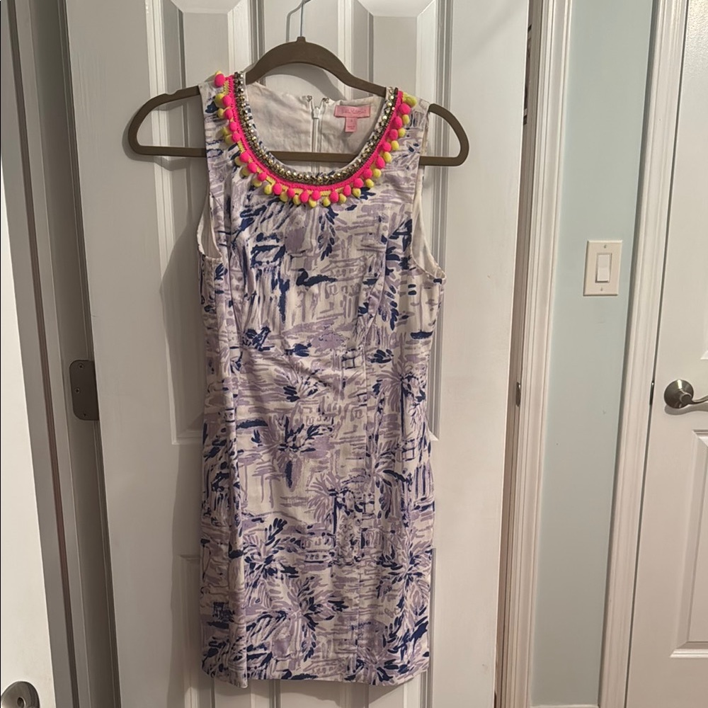 Lilly Pulitzer Purple and Blue Embellished Sleeveless Sheath Mini Dress